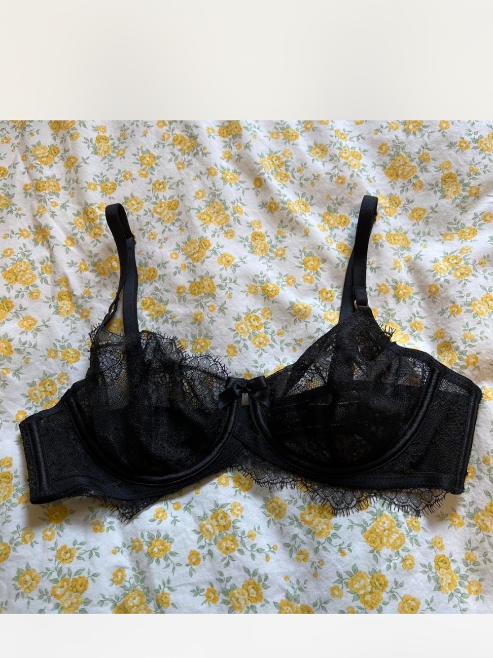Victoria's Secret Black Lace Underwire Bra with Sheer Cups